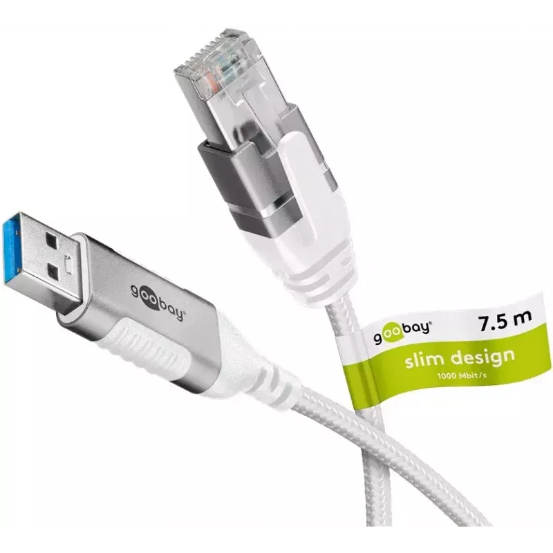 Goobay 74382 Kabeladapter USB 3.0 Typ A RJ45 Weiß 7,5 m
