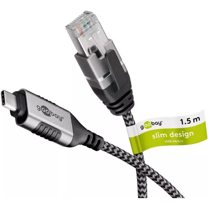 Goobay 74402 Kabeladapter USB 3.1 Typ A RJ45 1,5m Schwarz Silber