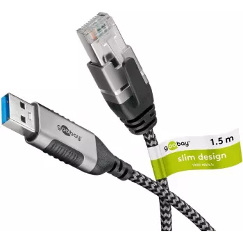 Goobay 74394 USB 3.0 Typ A auf RJ45 Kabel 1,5 m Schwarz Silber