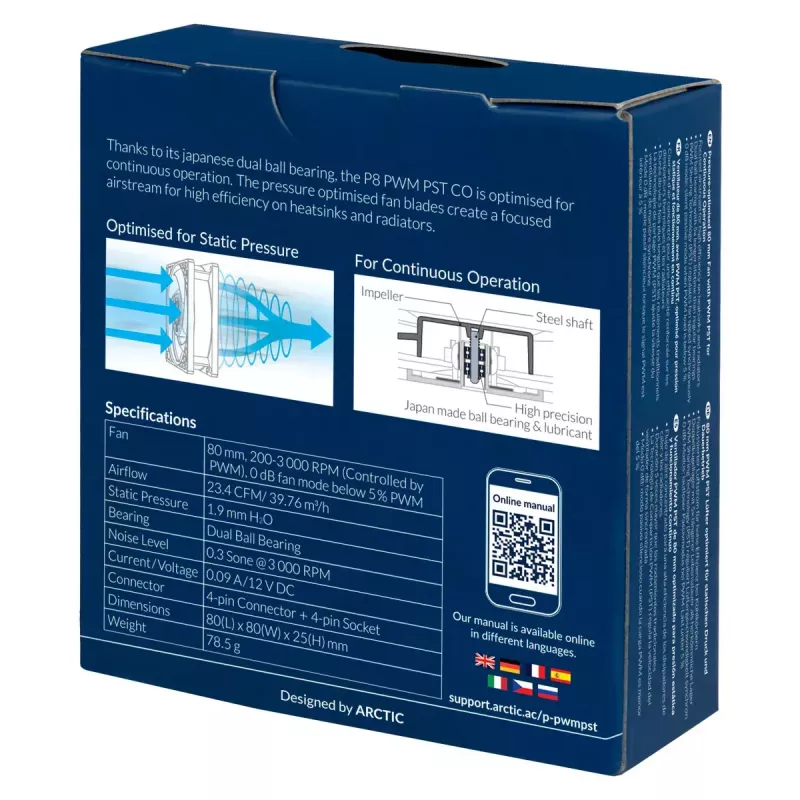ARCTIC P8 PWM PST CO - Druckoptimierter 80-mm-Lüfter mit PWM PST für Dauerbetrieb