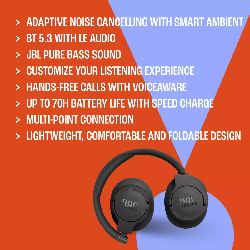 JBL Tune 770NC Headset Kabelgebunden & Kabellos Kopfband Telefonate/Musik USB Typ-C Bluetooth Schwarz