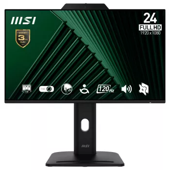 MSI PRO MP242PMGDE Monitor 23,8 Zoll (60,5 cm), Full HD 1920x1080, IPS, 120 Hz, 1 ms, Webcam, Mikrofon, USB-Hub, HDMI, DP, VGA, Schwarz