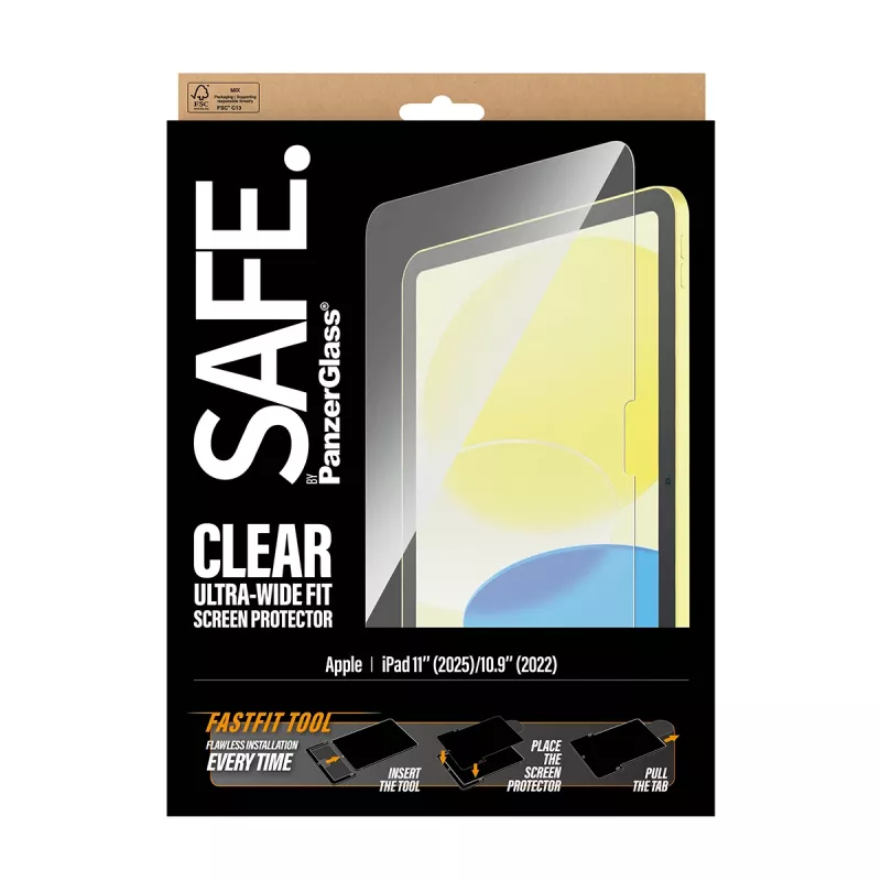 PanzerGlass SAFE. by ® Displayschutzfolie iPad 11 Zoll (2025-2026) | 10,9 Zoll (2022) | Ultra-Wide Fit mit Fastfit-Tool