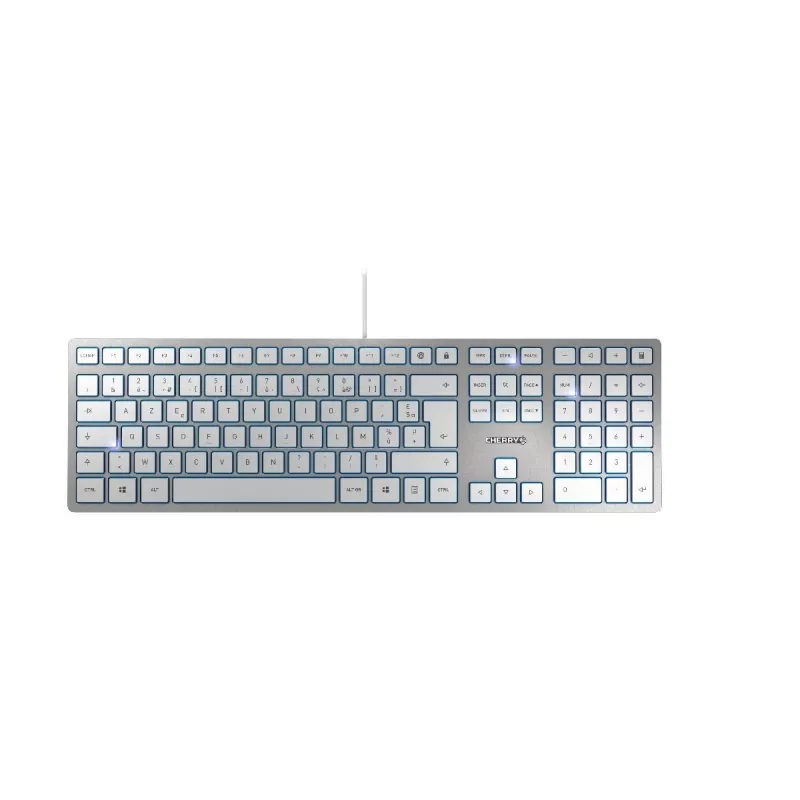 CHERRY KC 6000 schlank Tastatur Universal USB AZERTY Belgisch Silber, Weiß
