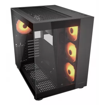 COUGAR PC Midi-Tower Gehäuse FV150 ARGB — Schwarz, ATX/MicroATX/Mini-ITX, 3x120 mm vorne + 1x120 mm hinten, 2x3,5 Zoll & 2x2,5 Zoll Schächte