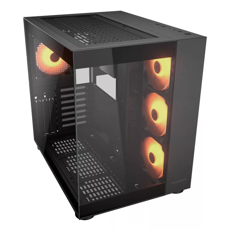 COUGAR PC Midi-Tower Gehäuse FV150 ARGB — Schwarz, ATX/MicroATX/Mini-ITX, 3x120 mm vorne + 1x120 mm hinten, 2x3,5 Zoll & 2x2,5 Zoll Schächte