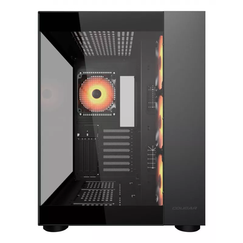 COUGAR PC Midi-Tower Gehäuse FV150 ARGB — Schwarz, ATX/MicroATX/Mini-ITX, 3x120 mm vorne + 1x120 mm hinten, 2x3,5 Zoll & 2x2,5 Zoll Schächte