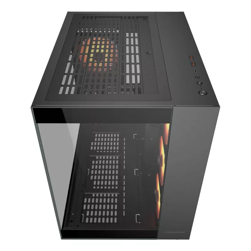 COUGAR PC Midi-Tower Gehäuse FV150 ARGB — Schwarz, ATX/MicroATX/Mini-ITX, 3x120 mm vorne + 1x120 mm hinten, 2x3,5 Zoll & 2x2,5 Zoll Schächte