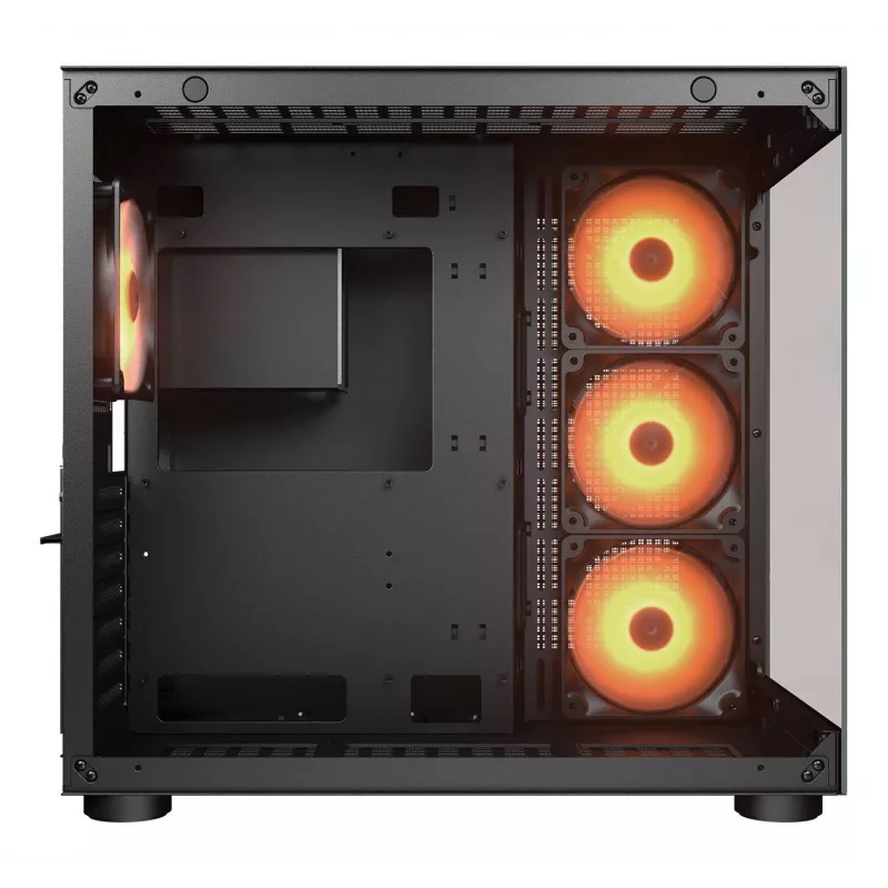COUGAR PC Midi-Tower Gehäuse FV150 ARGB — Schwarz, ATX/MicroATX/Mini-ITX, 3x120 mm vorne + 1x120 mm hinten, 2x3,5 Zoll & 2x2,5 Zoll Schächte