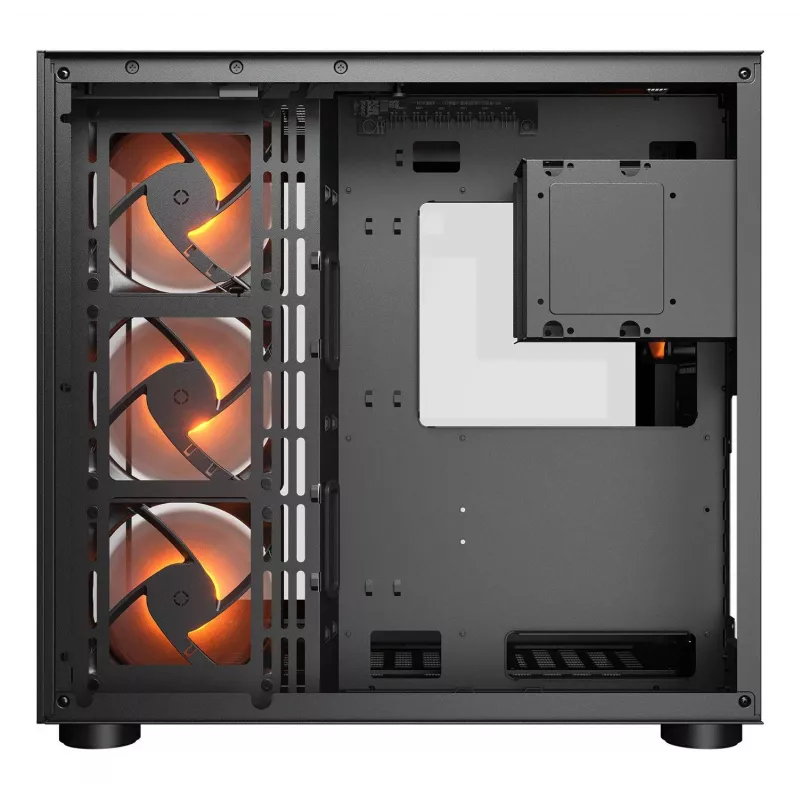 COUGAR PC Midi-Tower Gehäuse FV150 ARGB — Schwarz, ATX/MicroATX/Mini-ITX, 3x120 mm vorne + 1x120 mm hinten, 2x3,5 Zoll & 2x2,5 Zoll Schächte