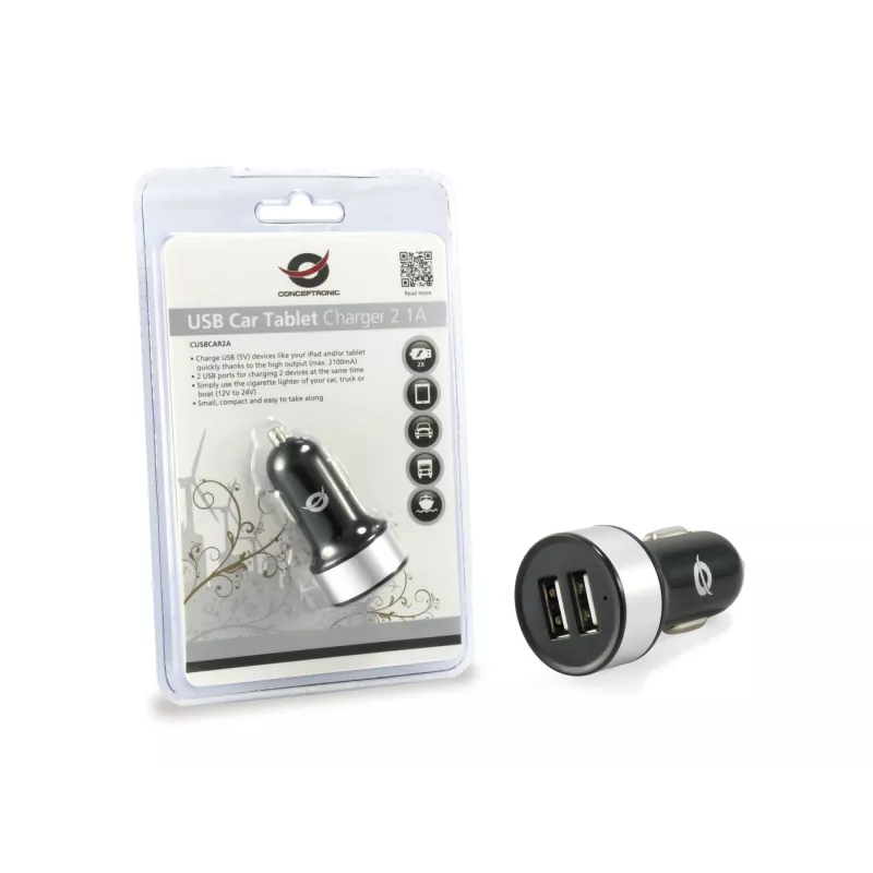 Auto-Ladegerät Conceptronic CUSBCAR2A 2-Port USB 2.1A