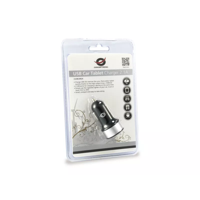 Auto-Ladegerät Conceptronic CUSBCAR2A 2-Port USB 2.1A