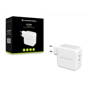 Conceptronic ALTHEA 2-Port 100W GaN USB-C PD Ladegerät, Innenbereich, Wechselstrom, 5 V, 5 A, Weiß