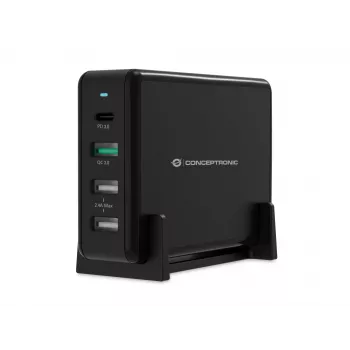 Conceptronic OZUL 4-Port 65W USB PD Desktop-Ladegerät, Innenbereich, AC, 5 V, Schwarz