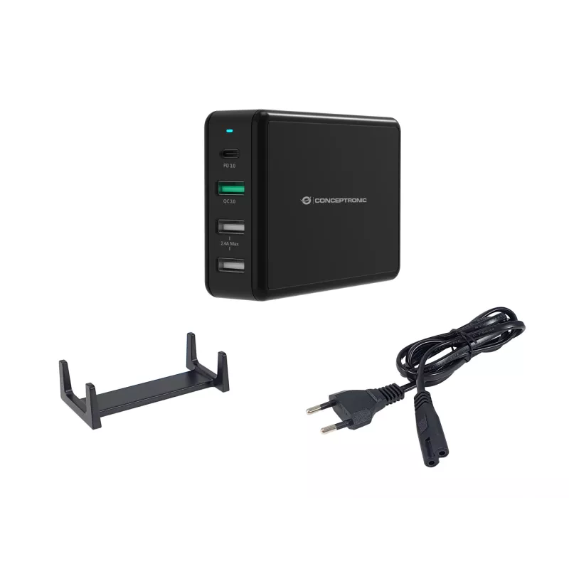 Conceptronic OZUL 4-Port 65W USB PD Desktop-Ladegerät, Innenbereich, AC, 5 V, Schwarz