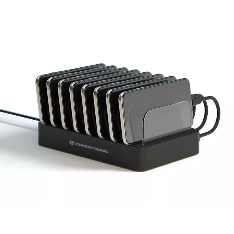 Conceptronic OZUL 8-Port 75W USB PD Ladestation, Innenbereich, AC, 12 V, Schwarz