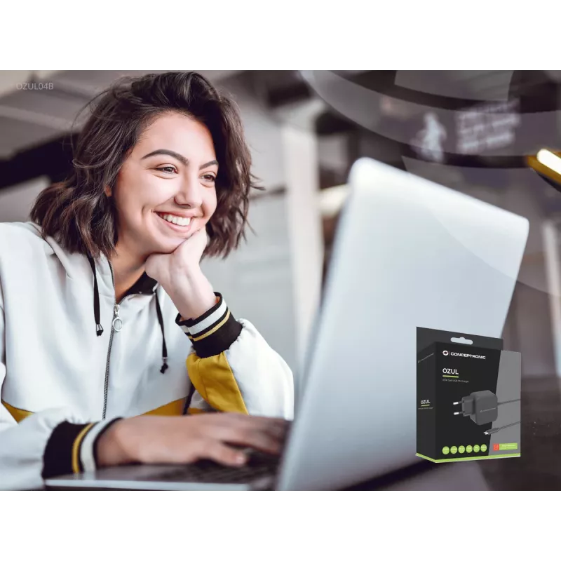 Conceptronic OZUL04BE 67W GaN USB PD Ladegerät, integriertes USB-C-Kabel