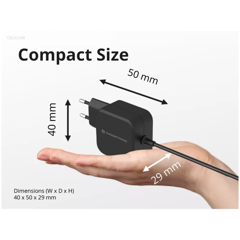 Conceptronic OZUL04BE 67W GaN USB PD Ladegerät, integriertes USB-C-Kabel