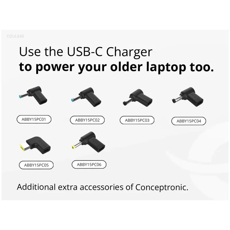 Conceptronic OZUL04BE 67W GaN USB PD Ladegerät, integriertes USB-C-Kabel