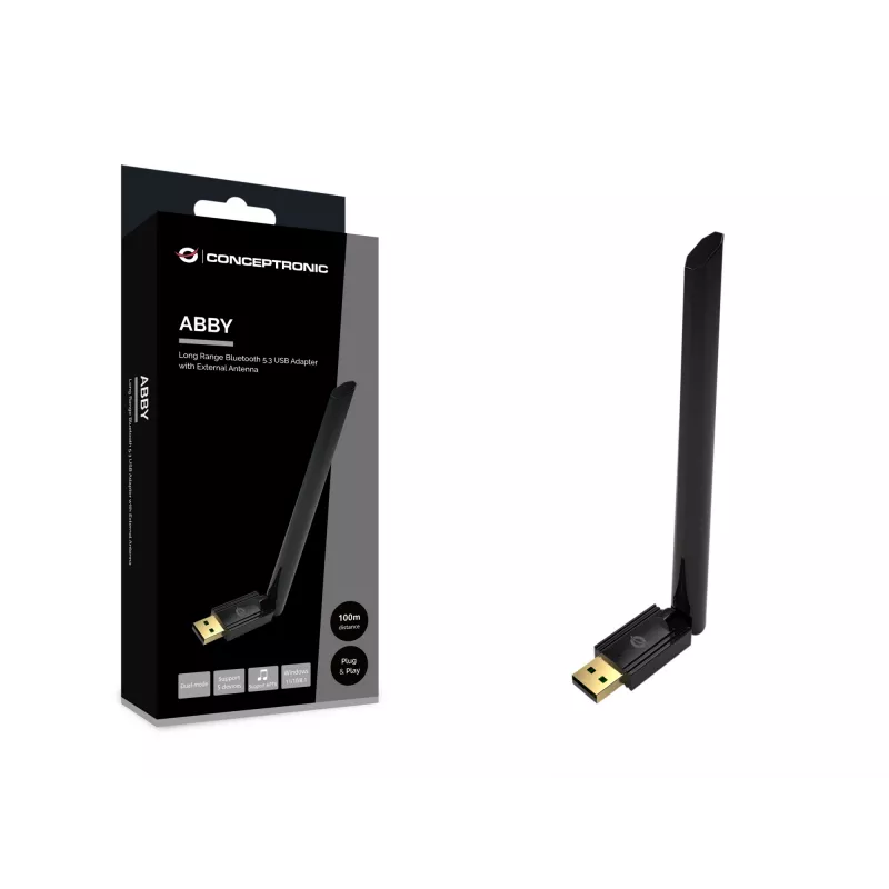 Conceptronic ABBY17B Long Range Bluetooth 5.3 USB Adapter, externe Antenne