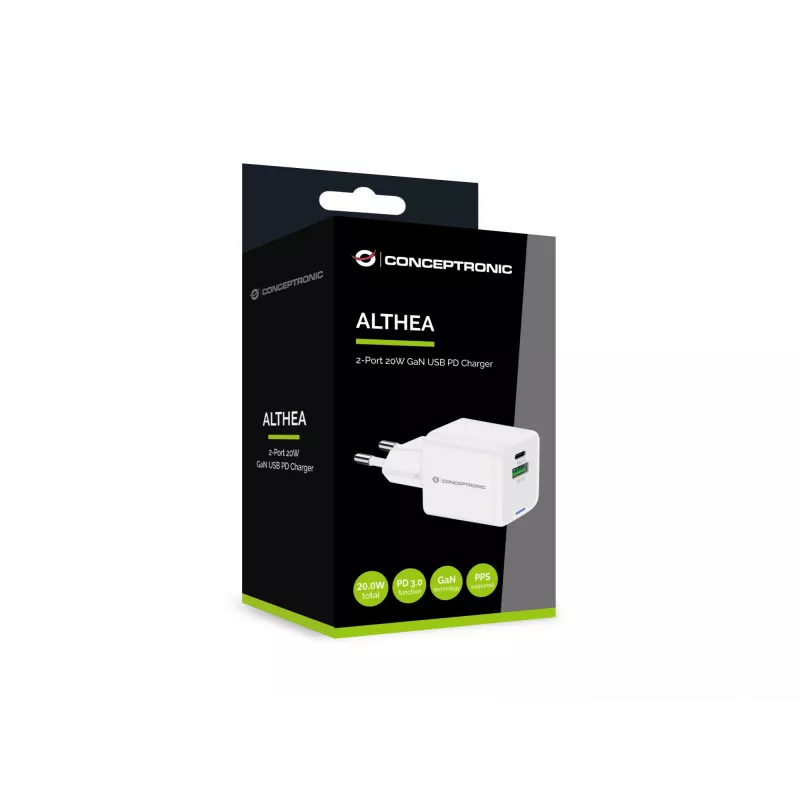 Conceptronic 2-Port 20W GaN USB PD Ladegerät, USB-C x 1, USB-A x 1 ALTHEA15W