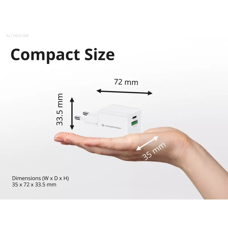 Conceptronic 2-Port 20W GaN USB PD Ladegerät, USB-C x 1, USB-A x 1 ALTHEA15W