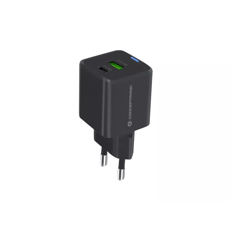 Conceptronic 2-Port 20W GaN USB PD Ladegerät, USB-C x 1, USB-A x 1, QC 3.0, PPS