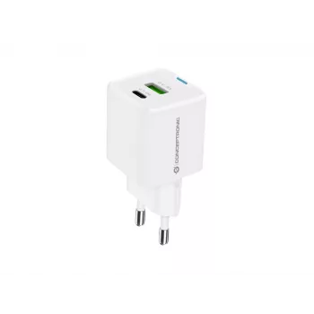 Conceptronic 2-Port 33W GaN USB PD Ladegerät mit 3-in-1 Ladekabel, USB-C x 1, USB-A x 1, QC 3.0, PPS