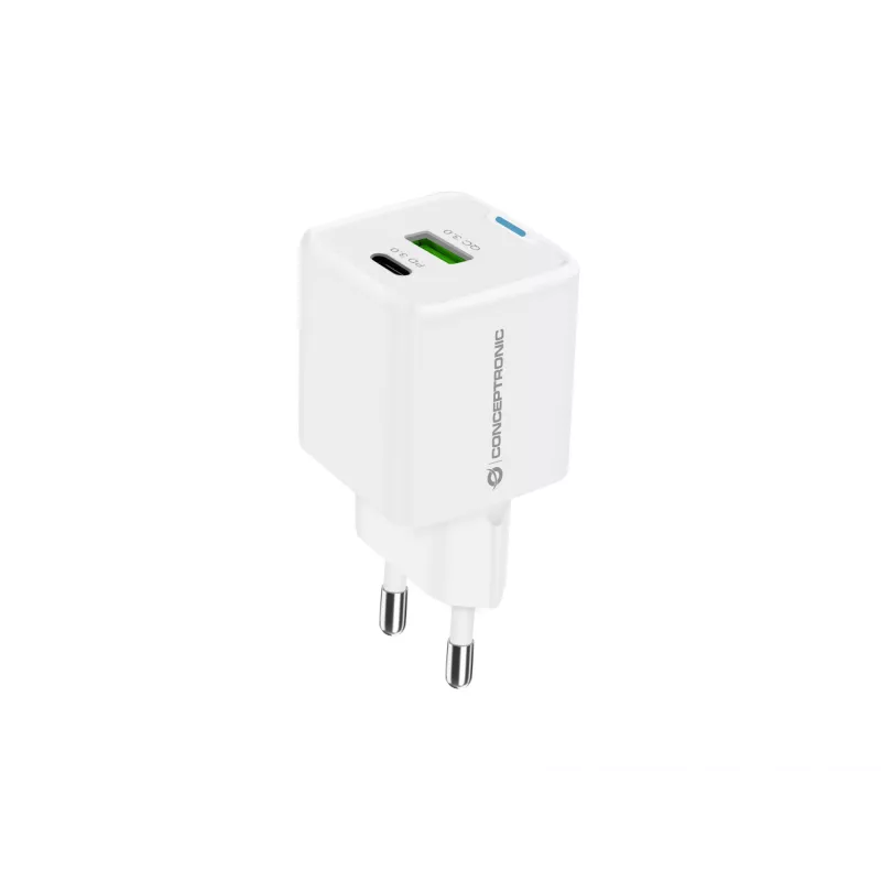 Conceptronic 2-Port 33W GaN USB PD Ladegerät mit 3-in-1 Ladekabel, USB-C x 1, USB-A x 1, QC 3.0, PPS