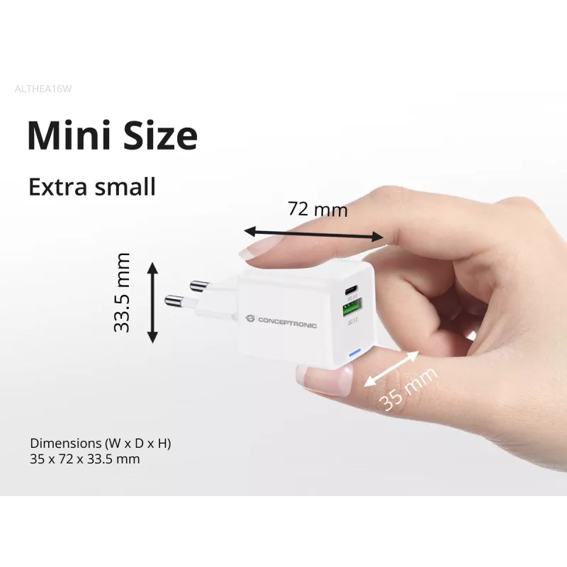 Conceptronic 2-Port 33W GaN USB PD Ladegerät mit 3-in-1 Ladekabel, USB-C x 1, USB-A x 1, QC 3.0, PPS