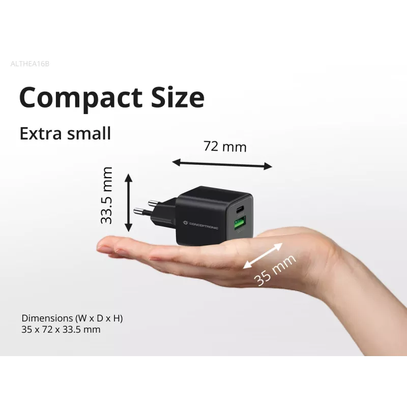 Conceptronic 2-Port 33W GaN USB PD Ladegerät mit 3-in-1 Ladekabel, USB-C x 1, USB-A x 1, QC 3.0, PPS