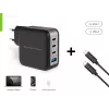 Conceptronic 4-Port 100W GaN USB PD Ladegerät mit USB-C Ladekabel, USB-C x 3, USB-A x 1, QC 3.0, PPS