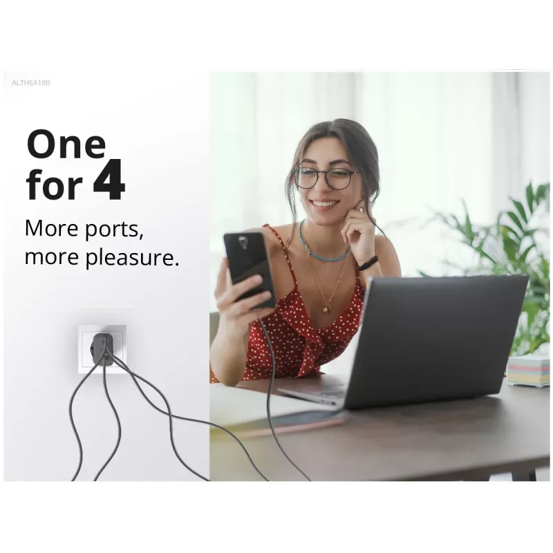 Conceptronic 4-Port 100W GaN USB PD Ladegerät mit USB-C Ladekabel, USB-C x 3, USB-A x 1, QC 3.0, PPS