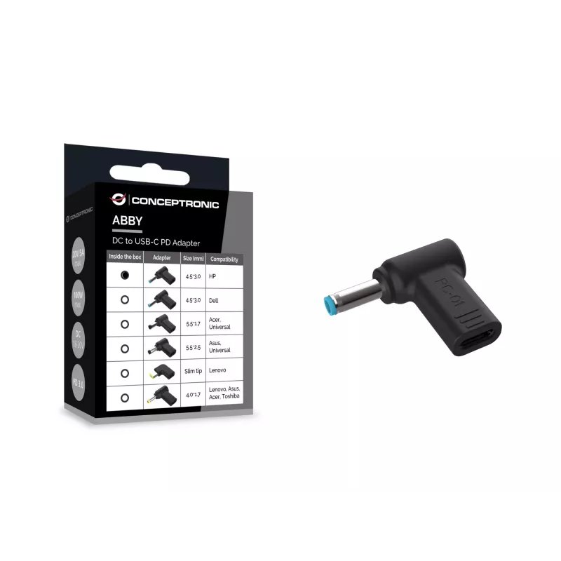 Conceptronic ABBY15PC01 DC-auf-USB-C-Adapter, HP 4,5x3,0 mm, 18-20V