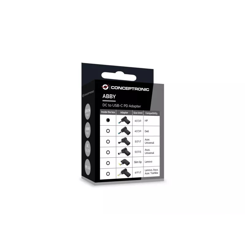 Conceptronic ABBY15PC01 DC-auf-USB-C-Adapter, HP 4,5x3,0 mm, 18-20V