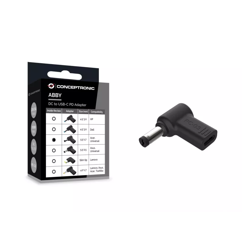 Conceptronic ABBY15PC03 DC-auf-USB-C-Adapter, Acer/Universal 5,5x1,7mm, 18-20V