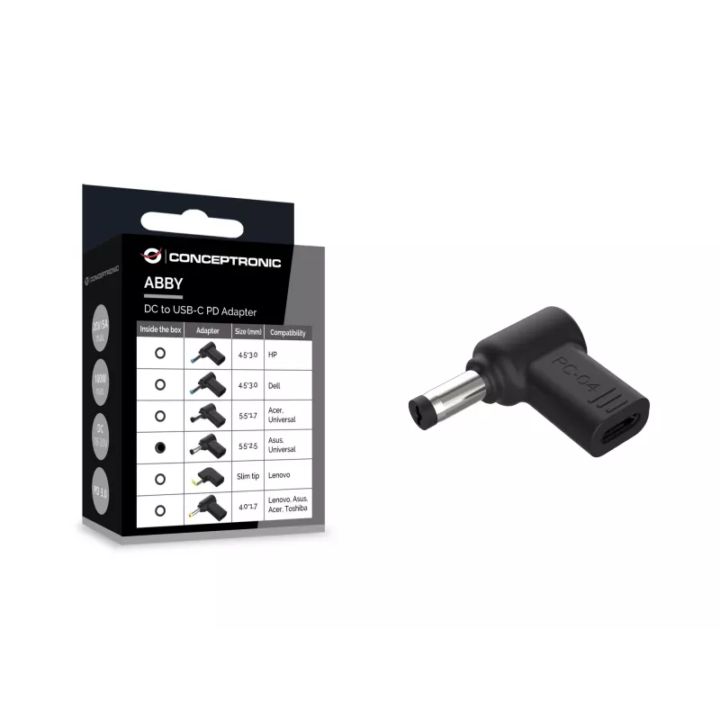 Conceptronic ABBY15PC04 DC-auf-USB-C-Adapter, Asus/Universal 5,5x2,5mm, 18–20V