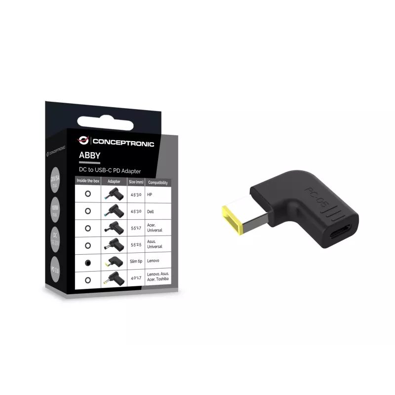 Conceptronic ABBY15PC05 DC-auf-USB-C-Adapter, Lenovo schlank Tip, 18-20V