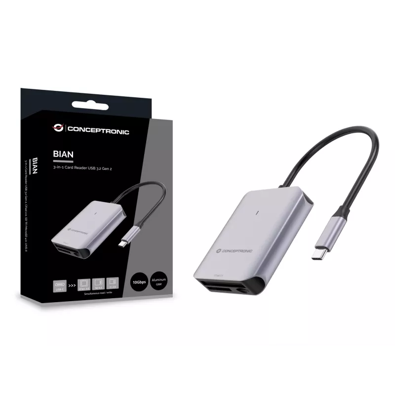Conceptronic BIAN09G 3-in-1 Kartenleser USB 3.2 Gen 2, CFast 2.0, SD TF/MicroSD 4.0, UHS-II
