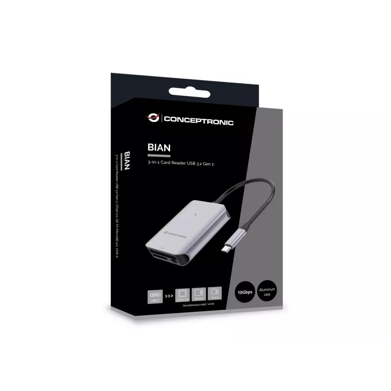 Conceptronic BIAN09G 3-in-1 Kartenleser USB 3.2 Gen 2, CFast 2.0, SD TF/MicroSD 4.0, UHS-II