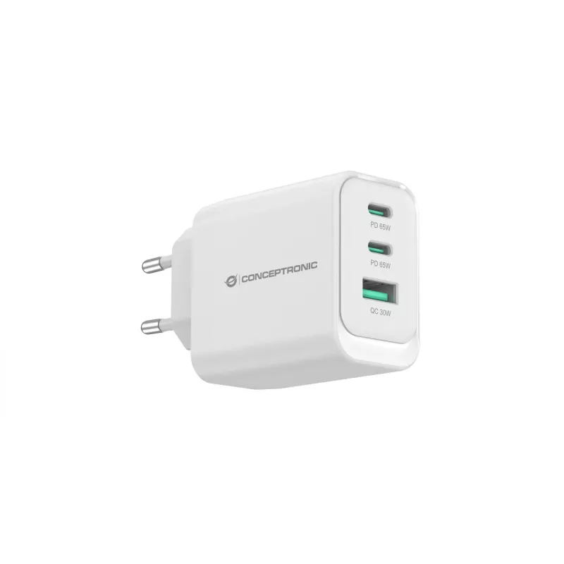 Conceptronic ALTHEA21W65 3-Port 65W GaN USB PD Ladegerät, USB-C x 2, USB-A x 1, QC 3.0, PPS, PD 3.0