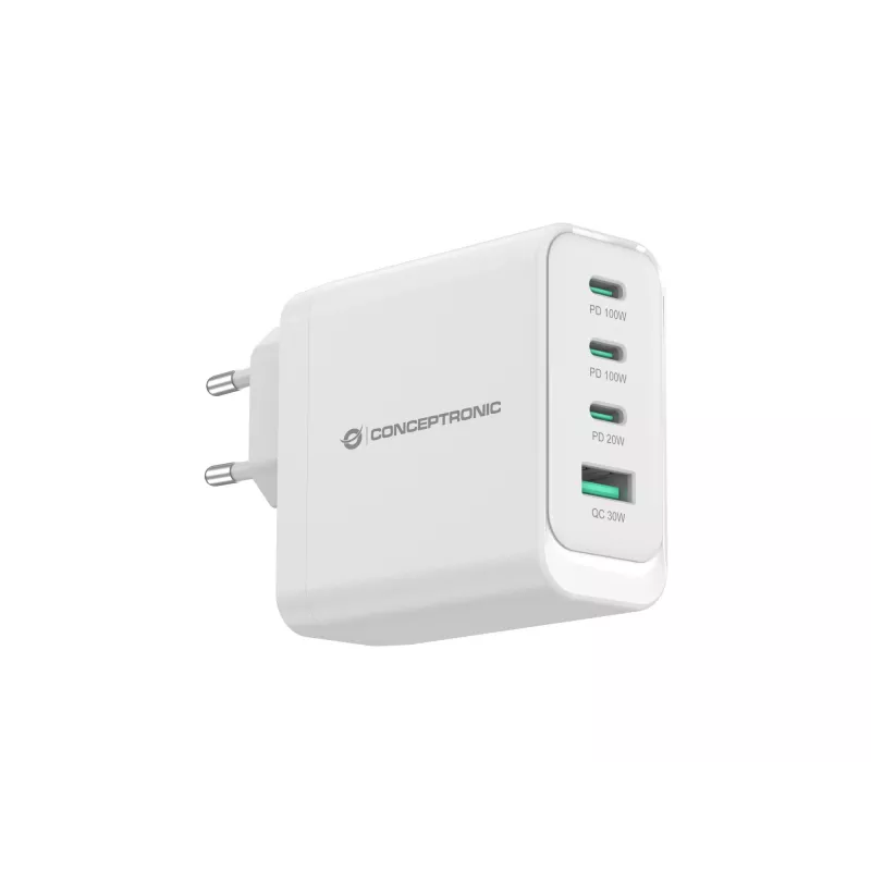 Conceptronic ALTHEA22W100 4-Port 100W GaN USB PD Ladegerät, USB-C x 3, USB-A x 1, QC 3.0, PPS, PD 3.0