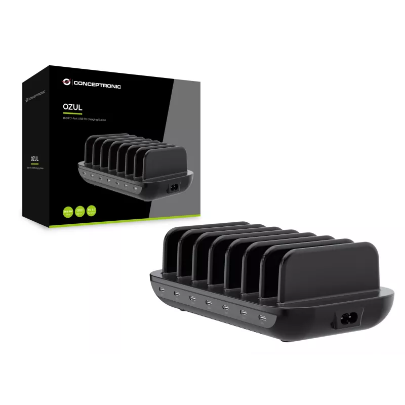 Conceptronic OZUL07B 160W 7-Port USB PD Ladestation, USB-C x 7, PD 3.0