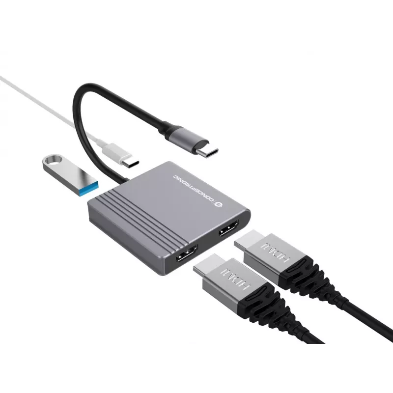 Conceptronic DONN13G Laptop-Dock/Port-Replikator Kabelgebunden USB 3.2 Gen 1 (3.1 Gen 1) Type-C Grau