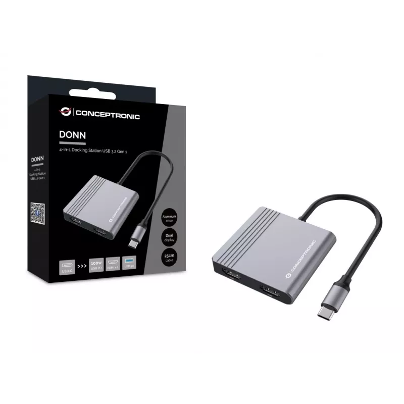 Conceptronic DONN13G Laptop-Dock/Port-Replikator Kabelgebunden USB 3.2 Gen 1 (3.1 Gen 1) Type-C Grau