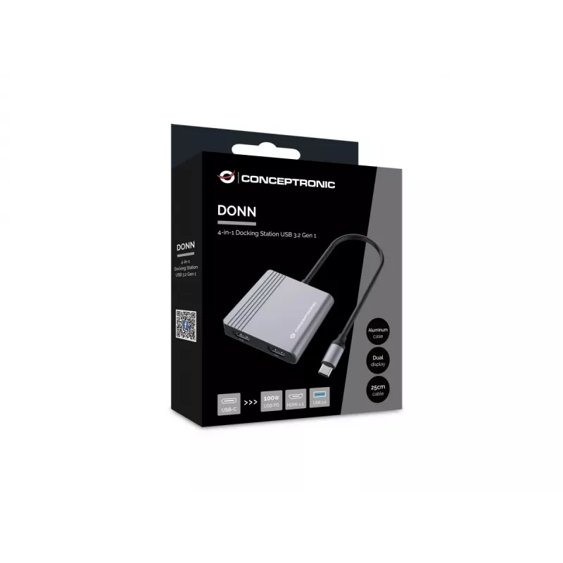 Conceptronic DONN13G Laptop-Dock/Port-Replikator Kabelgebunden USB 3.2 Gen 1 (3.1 Gen 1) Type-C Grau