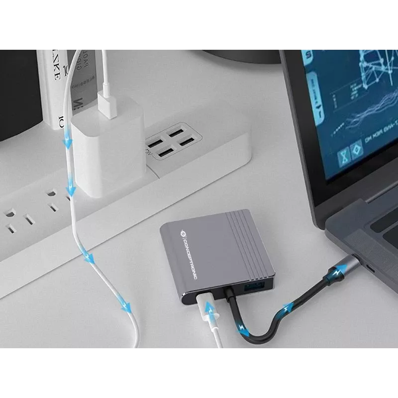 Conceptronic DONN13G Laptop-Dock/Port-Replikator Kabelgebunden USB 3.2 Gen 1 (3.1 Gen 1) Type-C Grau