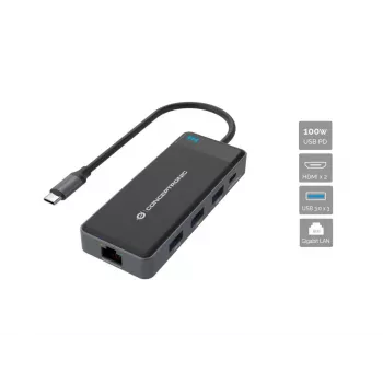 Conceptronic DONN14G Laptop-Dock/Port-Replikator Kabelgebunden USB 3.2 Gen 1 (3.1 Gen 1) Type-C Grau