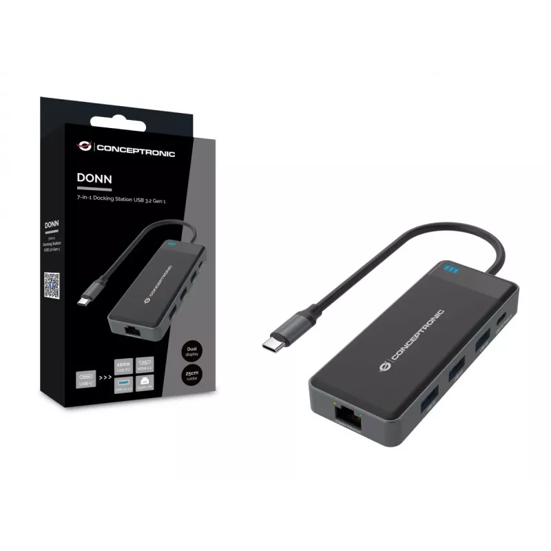 Conceptronic DONN14G Laptop-Dock/Port-Replikator Kabelgebunden USB 3.2 Gen 1 (3.1 Gen 1) Type-C Grau