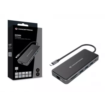 Conceptronic DONN15G Laptop-Dock/Port-Replikator Kabelgebunden USB 3.2 Gen 1 (3.1 Gen 1) Typ-C Grau